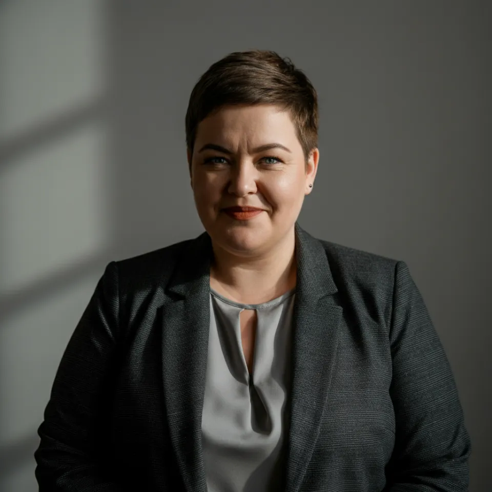 Mulher madura sorrindo em reunião